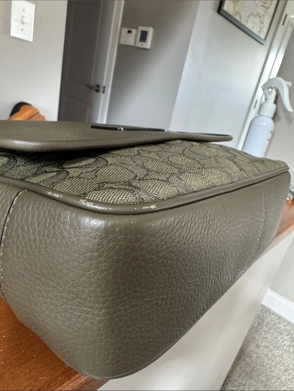 COACH Olive Green Pebble Leather & Signature Canvas Crossbody